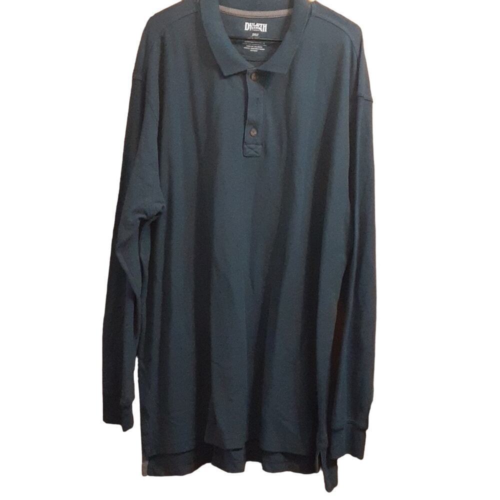 Duluth Trading Company Men's Blue Plus Size Oversize Long Sleeve Polo Shirt 2X
